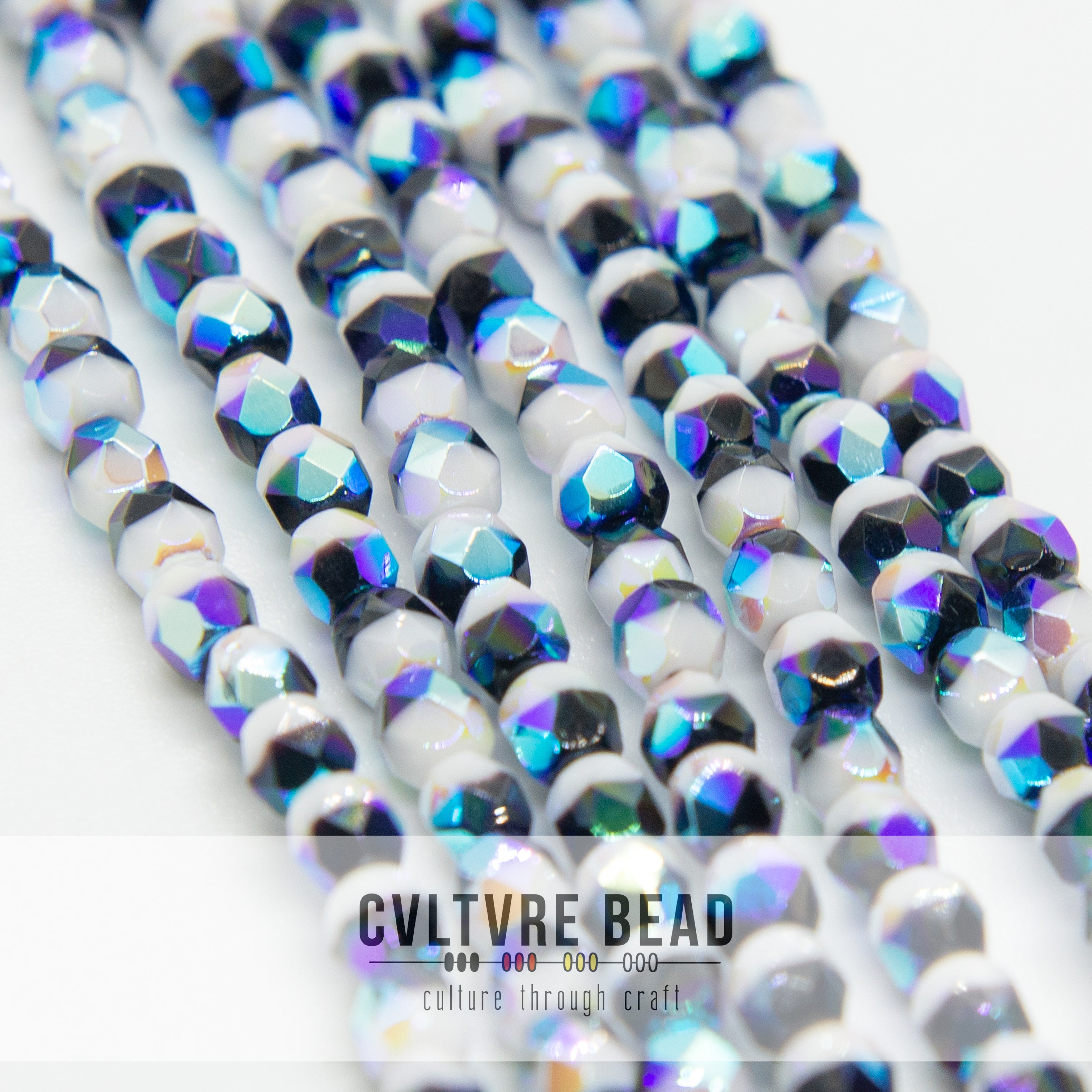 Duet Op. Black/White AB - Czech Fire polished Beads - 4mm